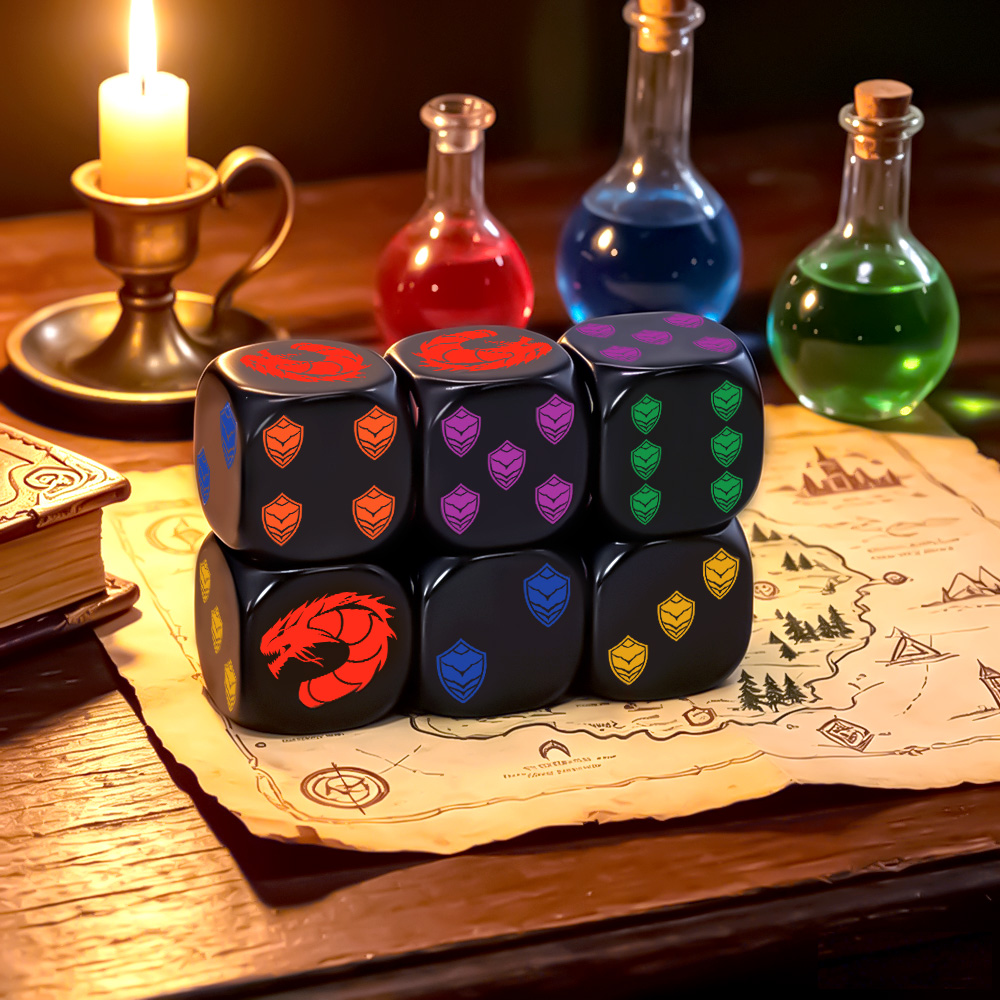 Dice Set Polyhedral - 6Pcs Dragon Shield Crest Polyhedral D6