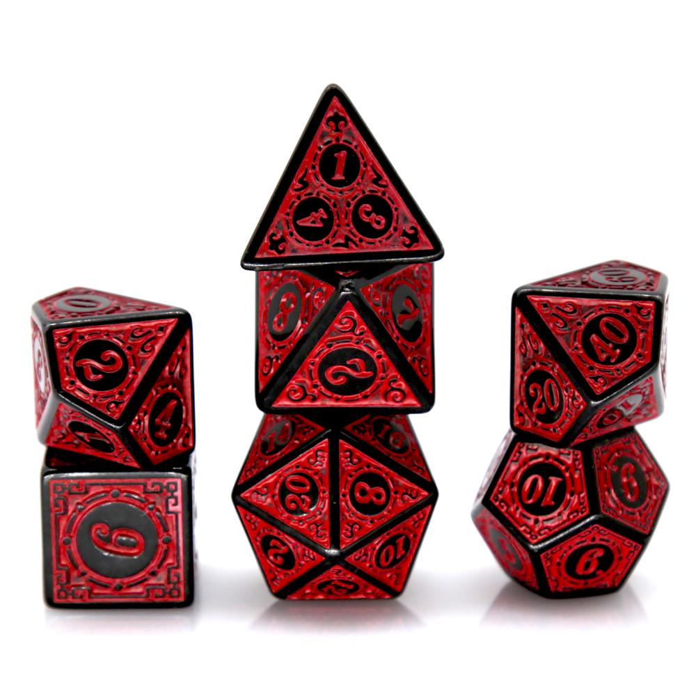 Dice Set Polyhedral - 7Pcs Black Red Acrylic Polyhedral Dice