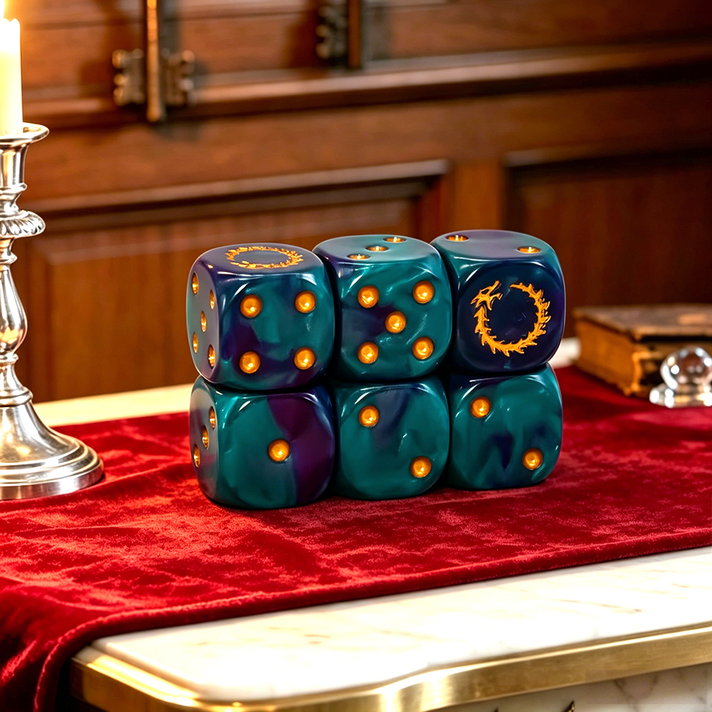 6Pcs Deep Sea Gold Flame D6 Di - Dice Set Polyhedral 评论和价格